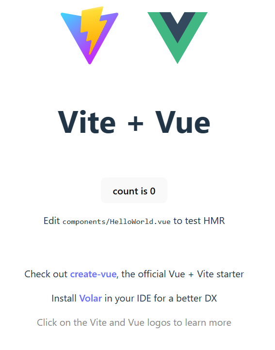 The default Vite app running