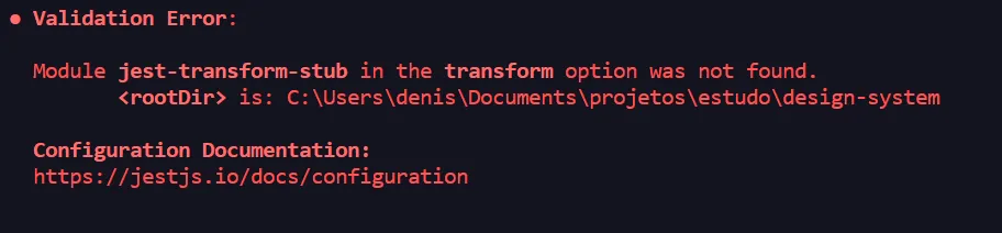 Validation error: jest-transform-stub not found