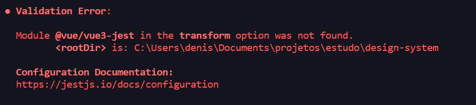 Validation error: @vue/vue3-jest not found