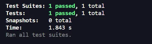 Test Suites: 1 passed, Tests: 1 passed