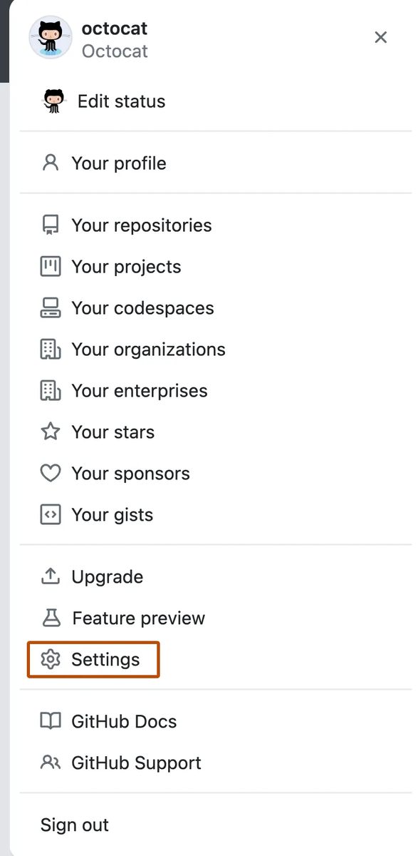 GitHub profile menu